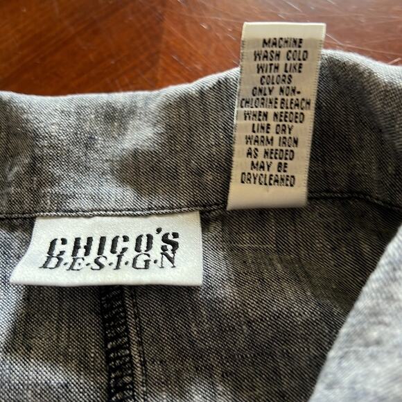 Chico’s 2 Design Grayish Blue Linen Jacket Top Woman Size 12 Button Front - Picture 6 of 8